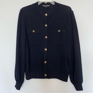 St. John Black Cardigan with Gold Button Accents